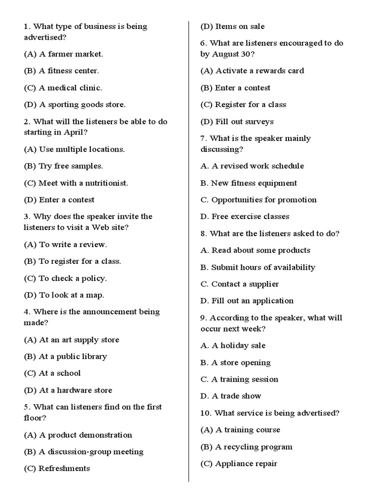 Business Announcement Quiz Questions | PDF