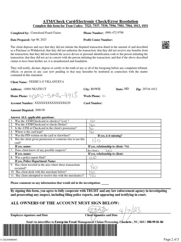 ATM/Check Card Fraud Dispute Form | PDF