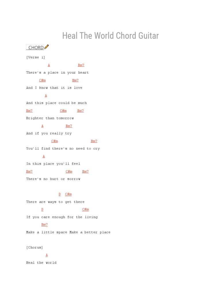 Heal The World Chord Guitar PDF