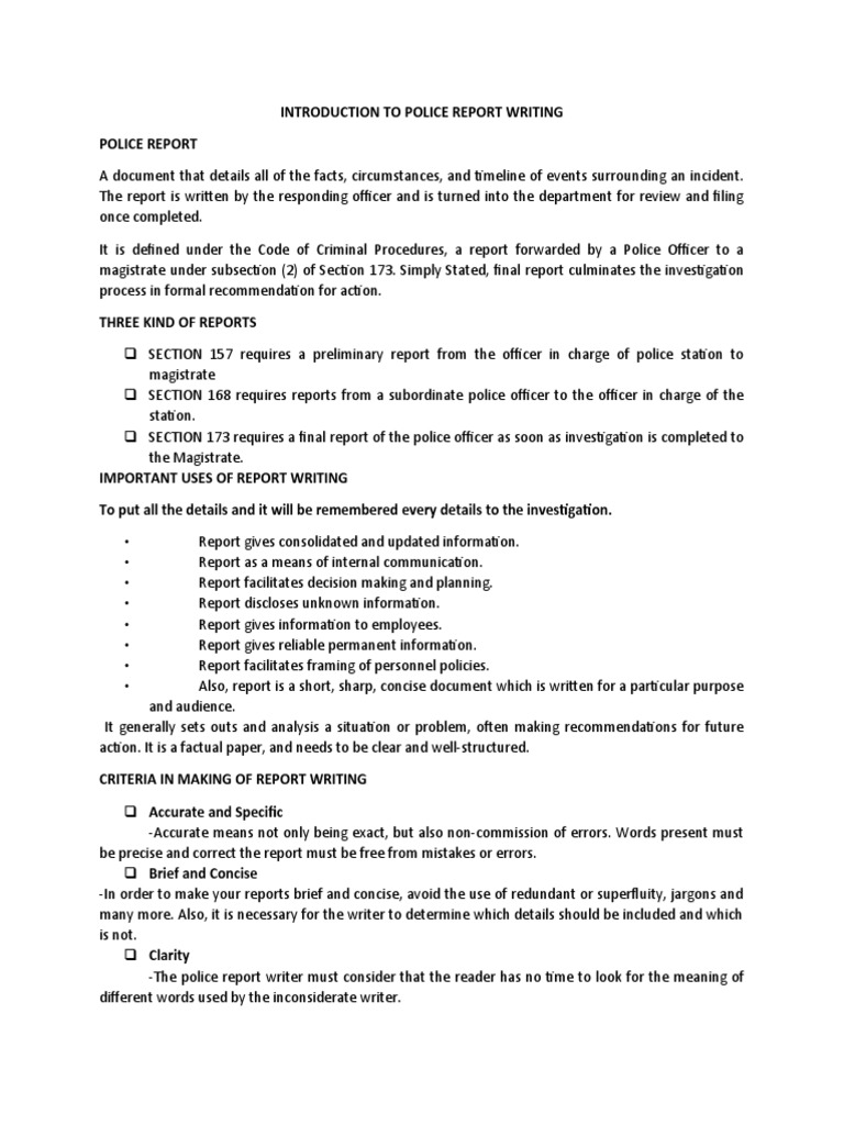 Essentials of Police Report Writing | PDF | Police | Crimes