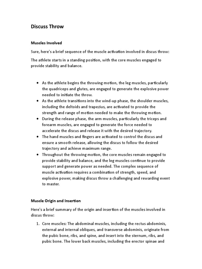 Muscles Involved in Discus Throw | PDF