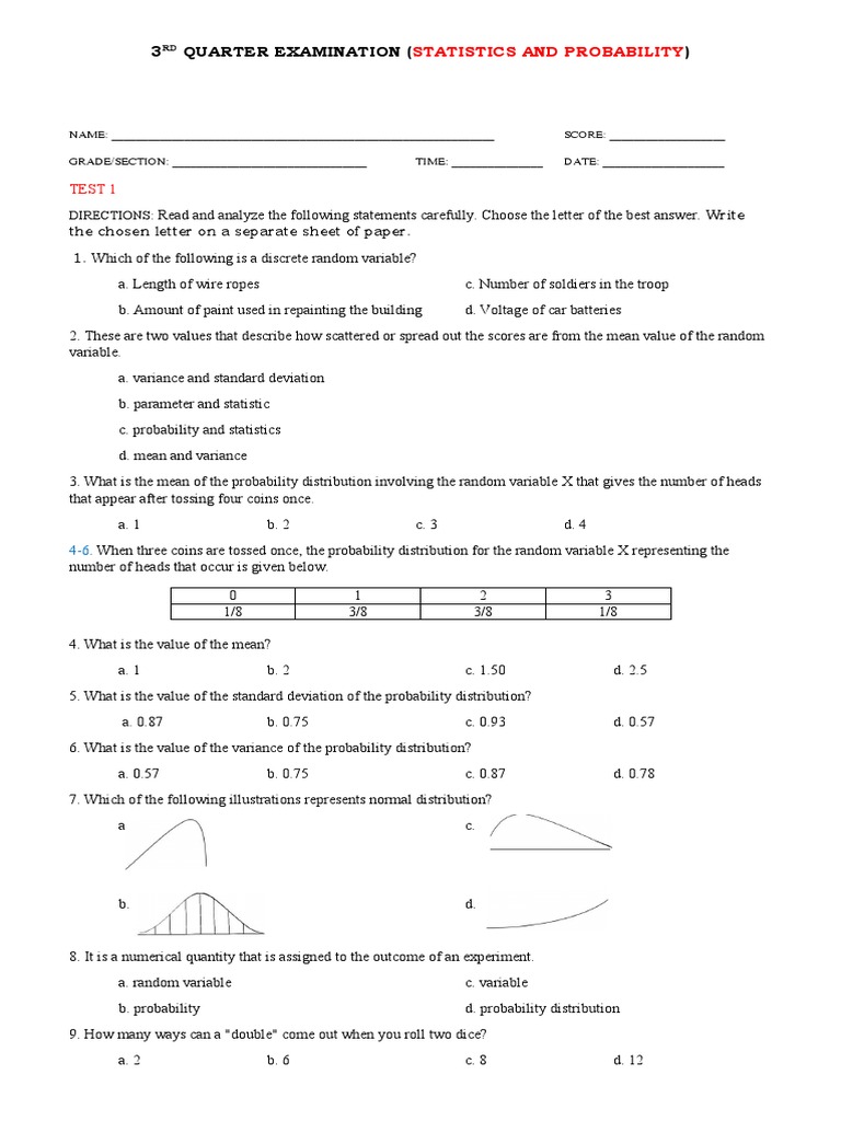 Statistics and Probability Exam Guide | PDF