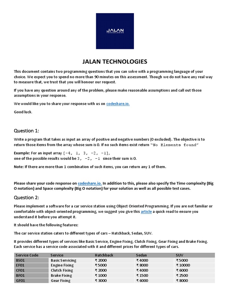 JT Engineering Assessment Internshala PDF