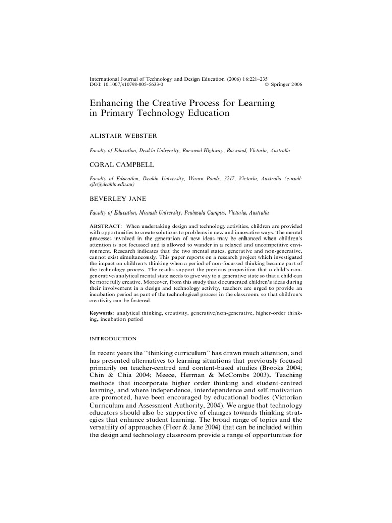Fostering Creativity in Technology Education | PDF