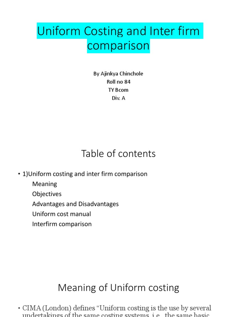 Uniform Costing and Inter firm comparison PDF