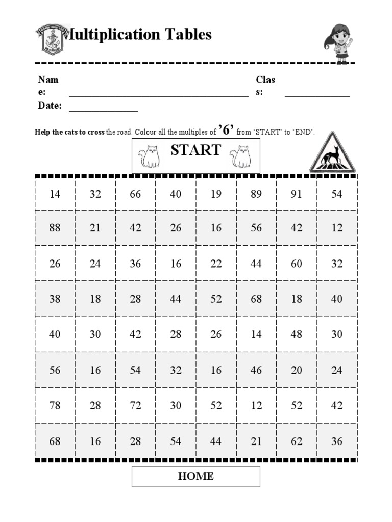 P3 Math Multiplication (River Crossing) 6 timestable PDF