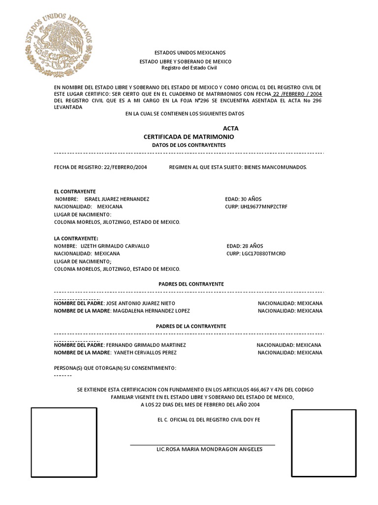 Acta de Matrimonio | PDF