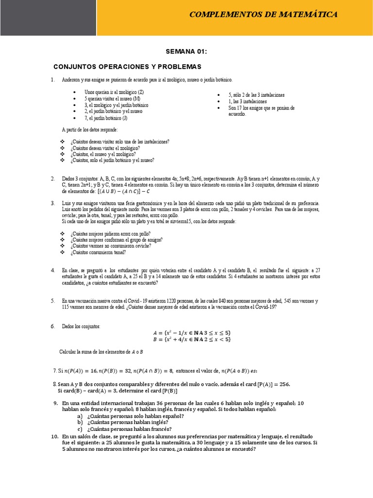 Problemas de Conjuntos y Operaciones Matemáticas | PDF