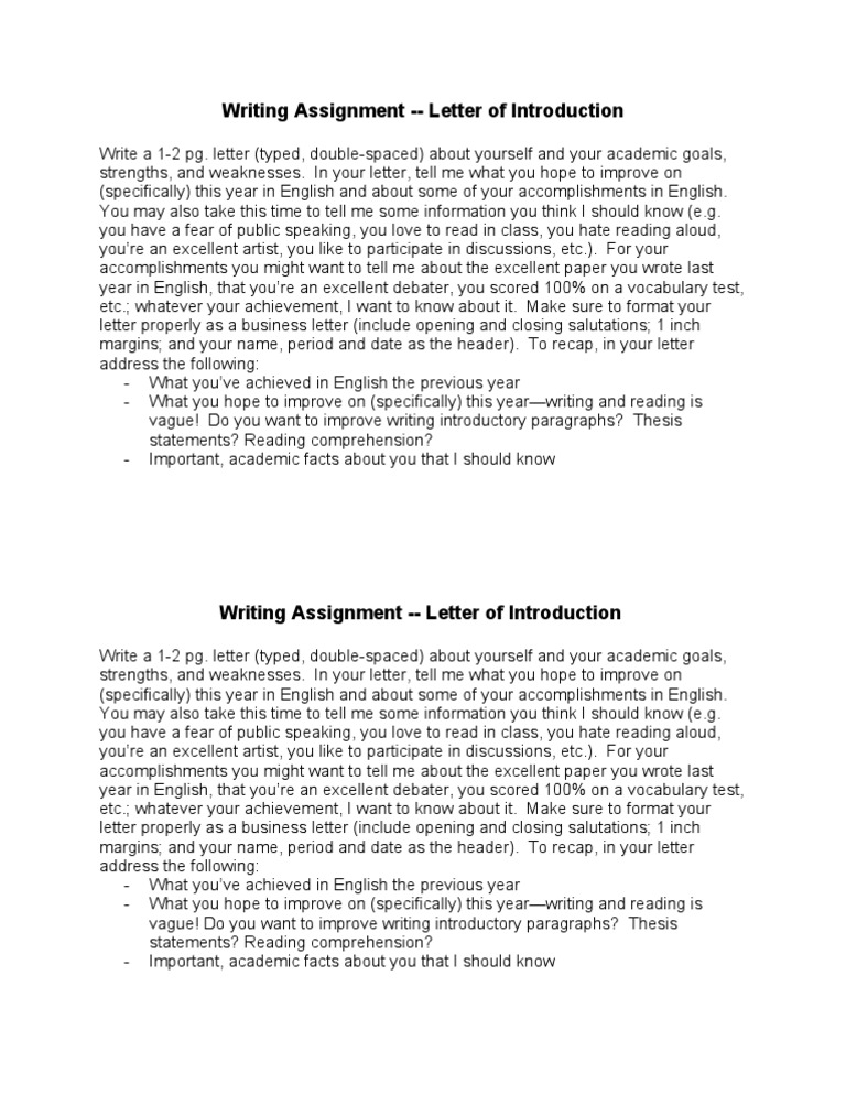 Writing Assignment - Letter of Introduction | PDF