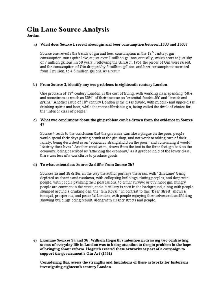 Gin Lane Source Analysis PDF Cost Of Living Economies