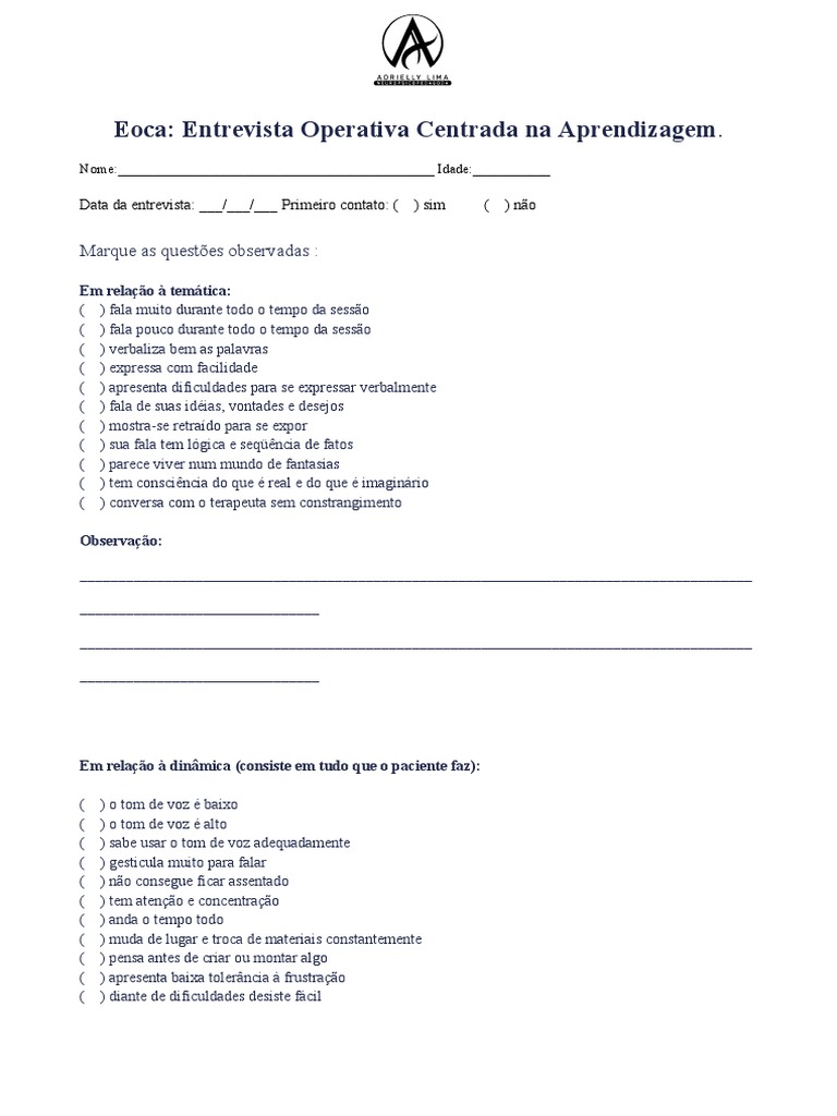Entrevista Eoca: Avaliação Psicopedagógica | PDF