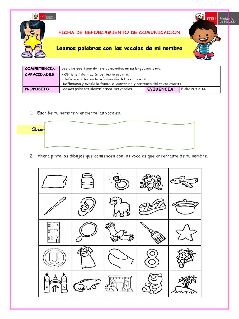 Reforzamiento Com Leemos Palabras Con Las Vocales de Mi Nombre | PDF