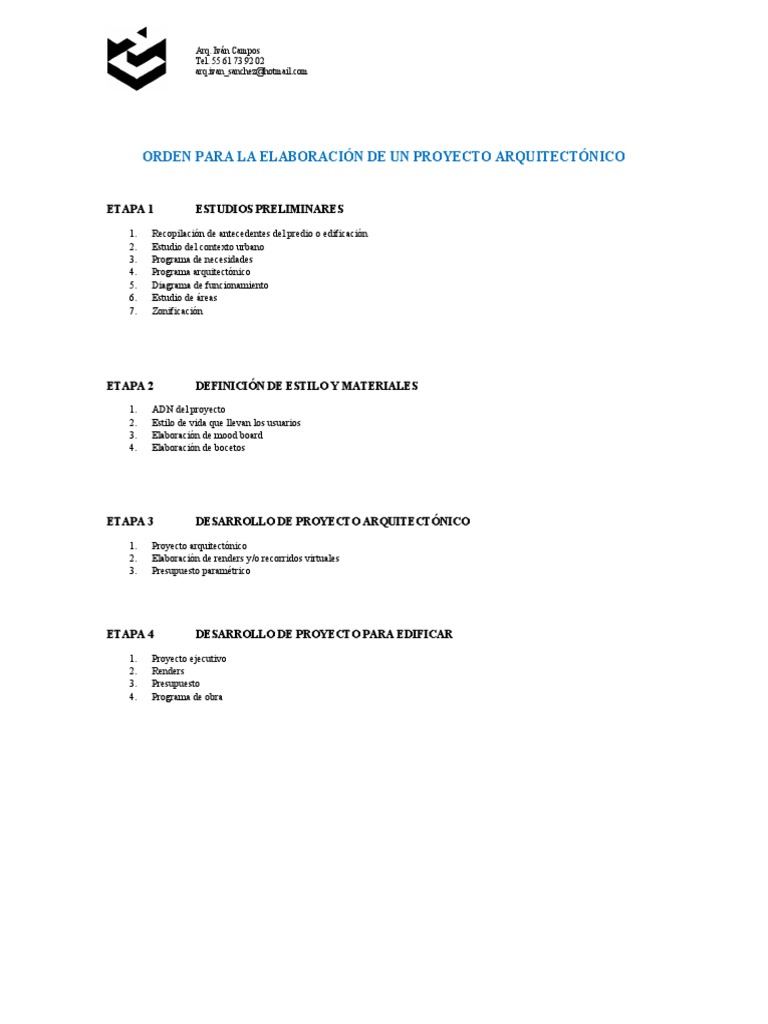 Orden para La Elaboración de Un Proyecto Arquitectónico | PDF