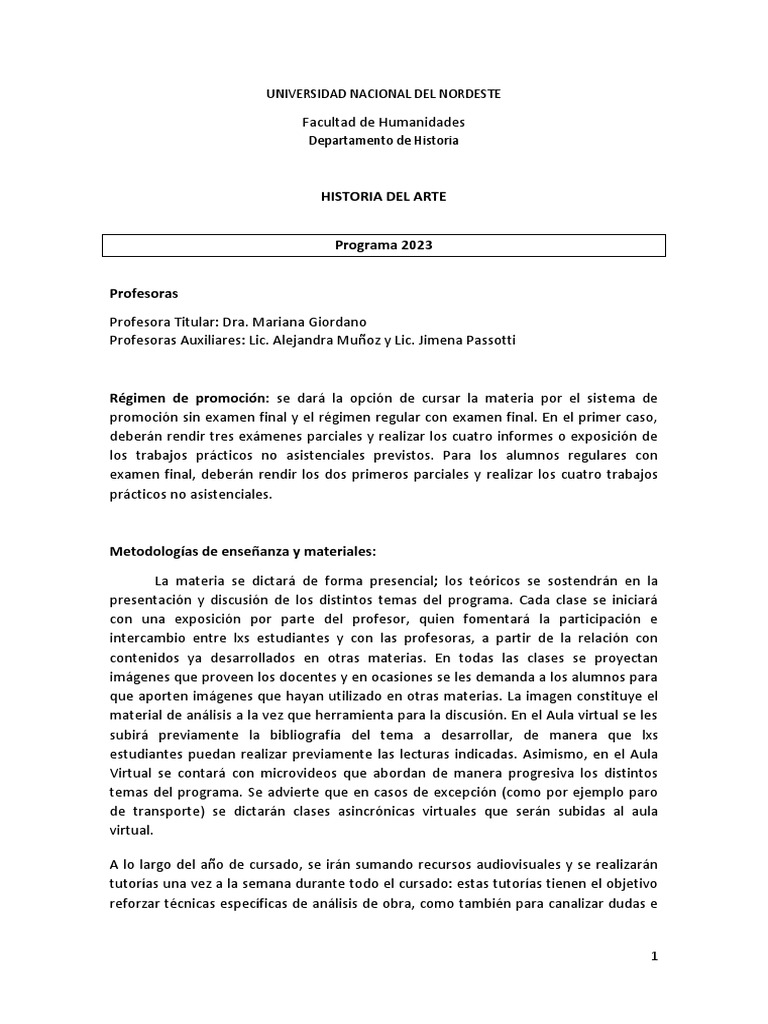 Programa de Historia del Arte 2023 | PDF
