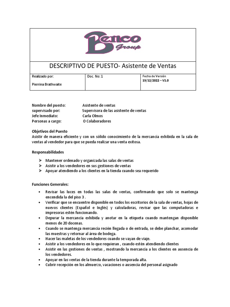 Descriptivo De Puesto Formato: Descripción De Puestos Ejemplos – KQJJX