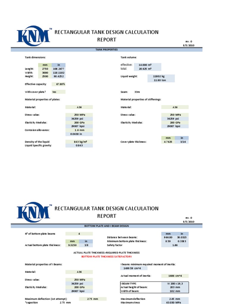 Rectangular Tank Calculation Beam (Structure) Framing (Construction)