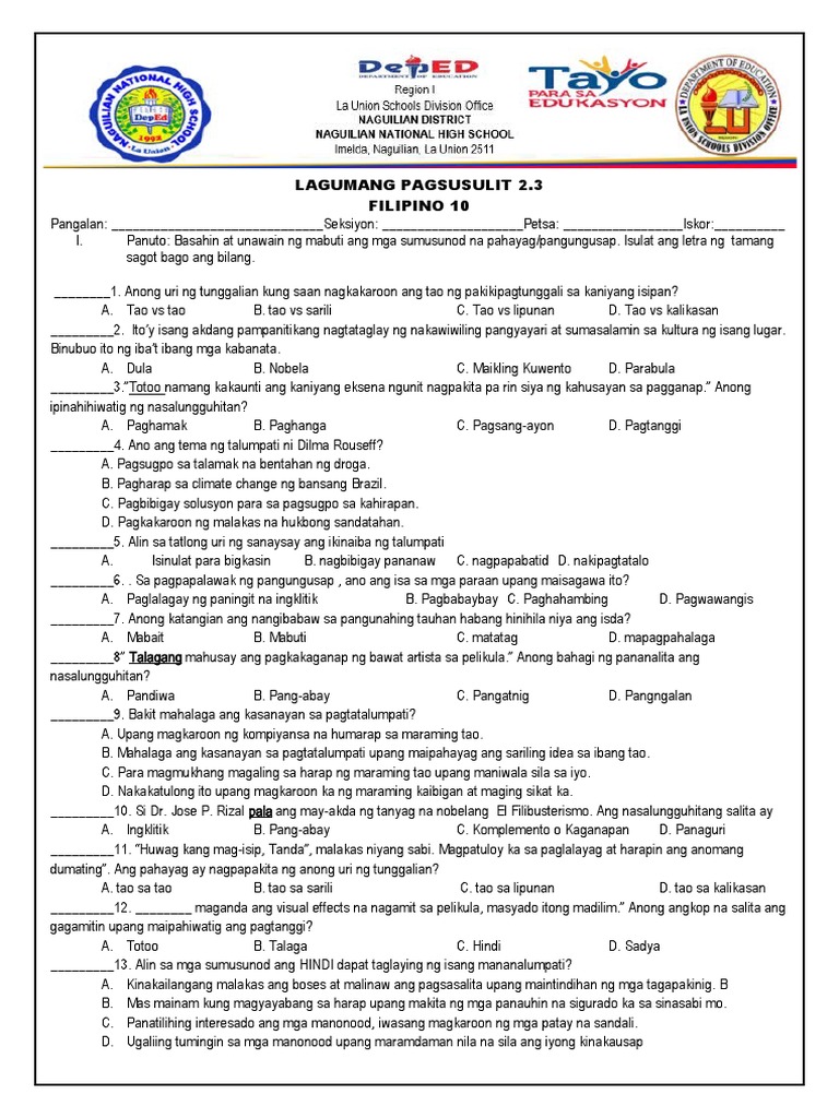 Summative Test 2.3 Fil 10 | PDF