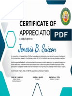 Certificate of Appreciation for Research Panel Evaluator