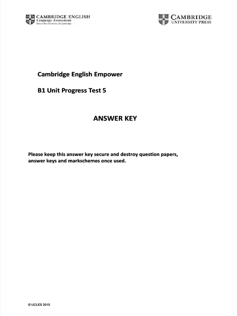 PDF Unit 5 Progress Test Answer Key PDF - Compress PDF | PDF