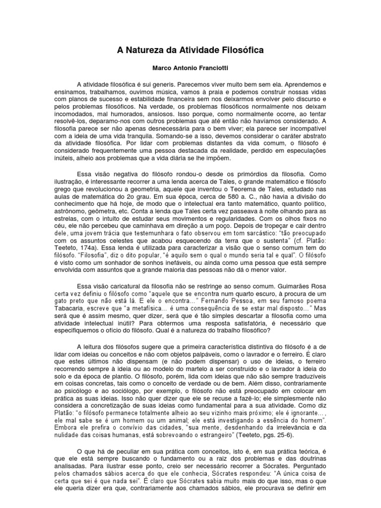 A Natureza Da Atividade Filosófica | PDF | Liberdade | Conhecimento