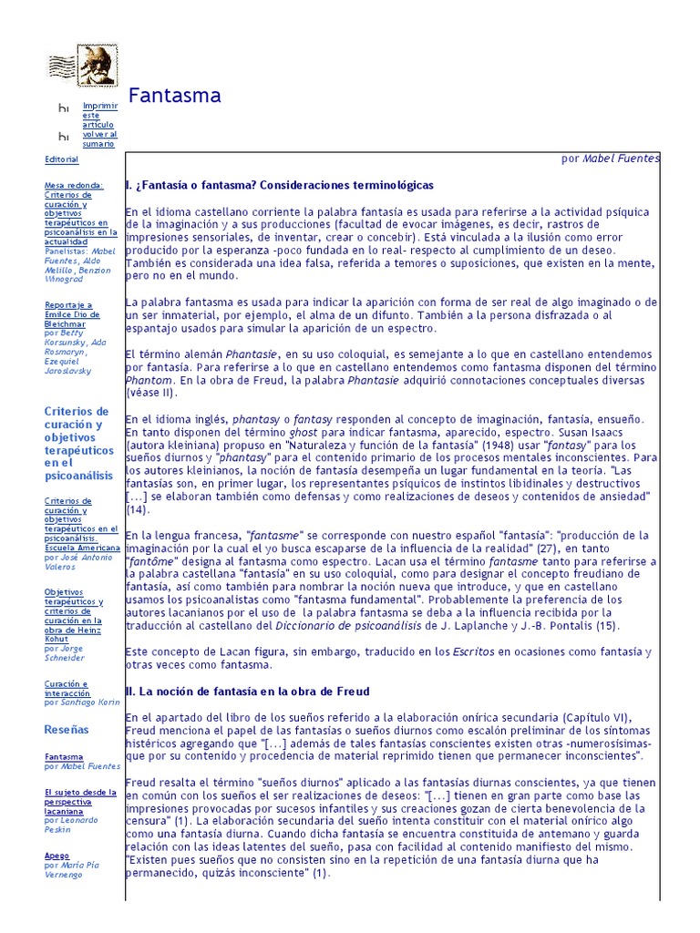 Fantasía o Fantasma-Consideraciones PDF | PDF | Jacques Lacan | Mente ...