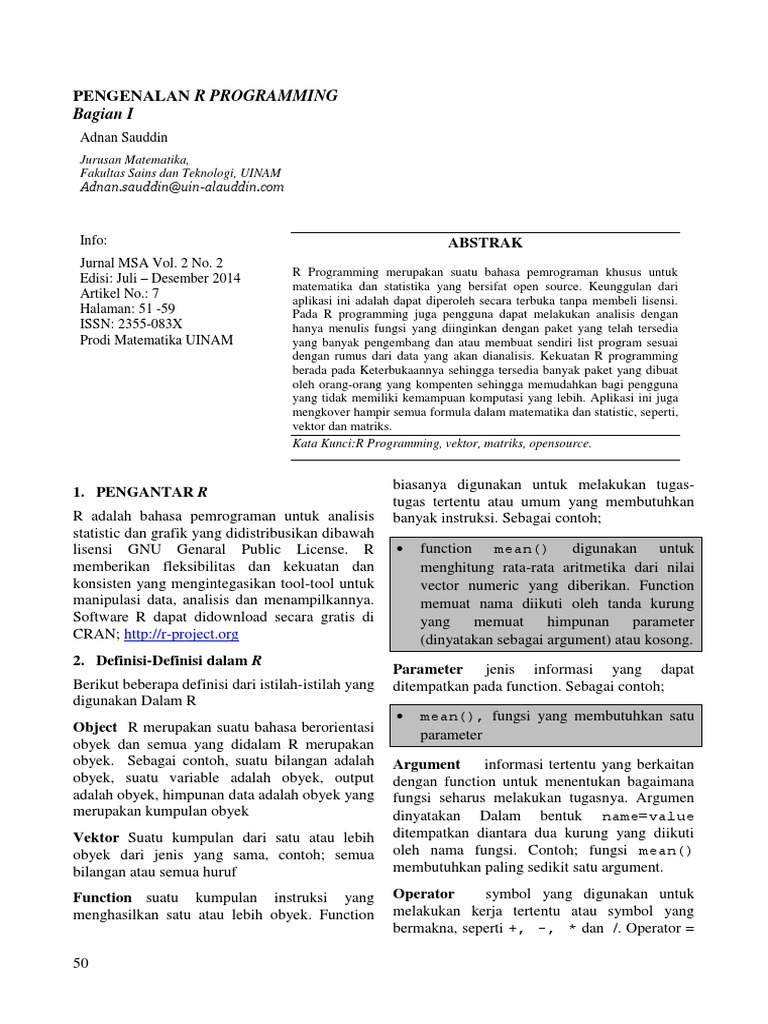 Pengenalan R Programming untuk Analisis Data | PDF