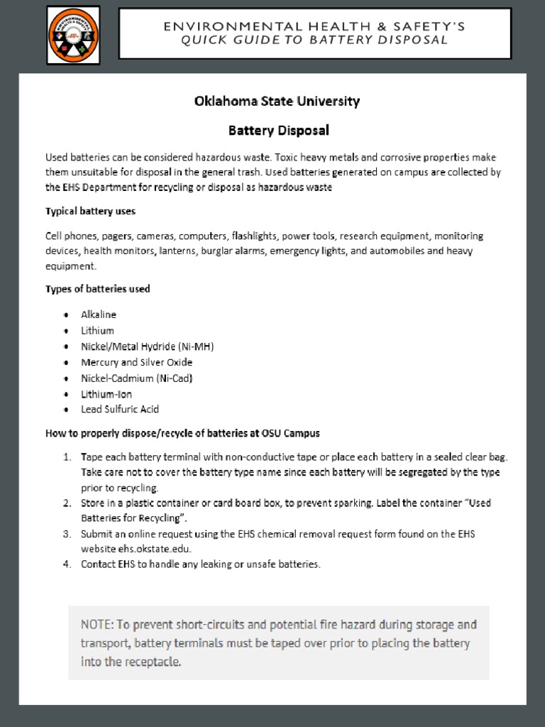 Ehs Quick Guide Battery Disposal PDF PDF