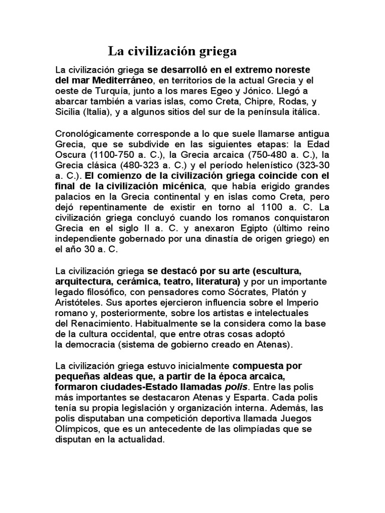 Características de la civilización griega | PDF | Antigua Grecia | Grecia
