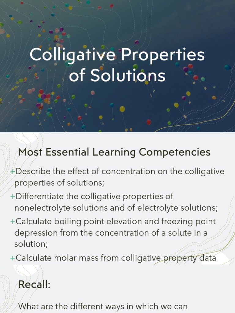 6 Concentration of Solutions and Colligative Properties MELCs PDF PDF