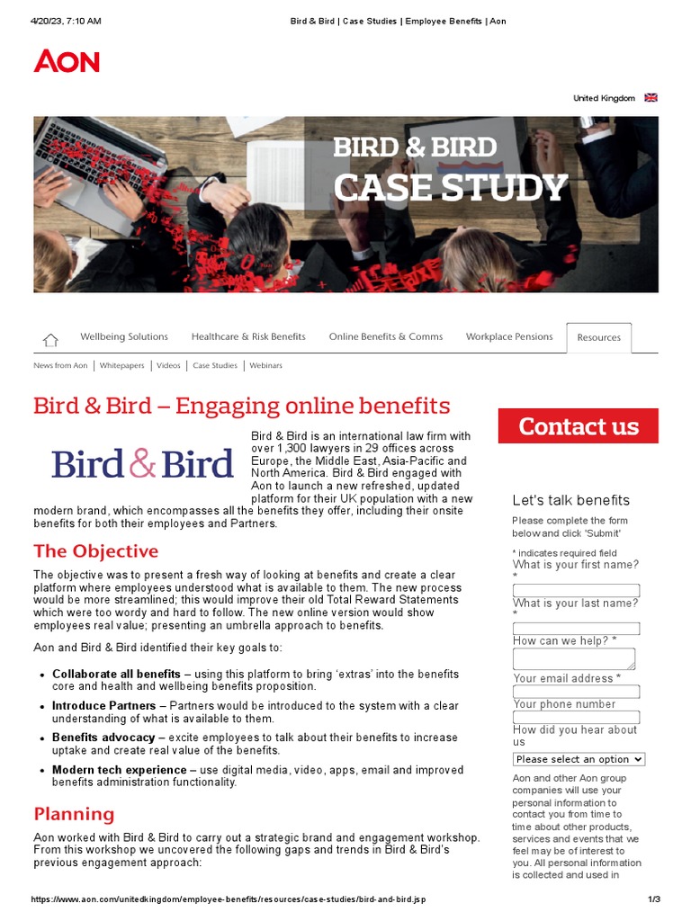 Bird & Bird Case Studies Employee Benefits Aon PDF