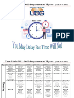 Fall 2022 Physics Time Table