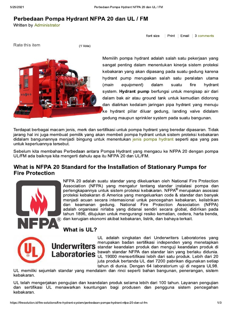 Perbedaan Pompa Hydrant NFPA 20 Dan UL FM PDF