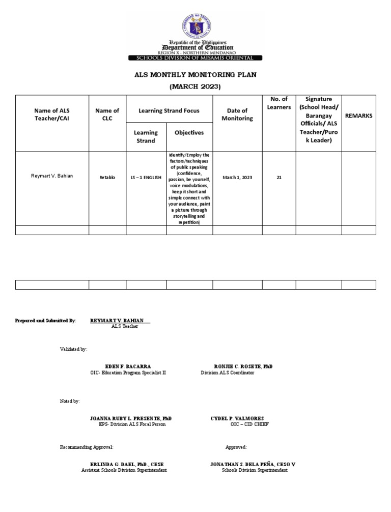 Monthly Monitoring Plan - Free Word Template