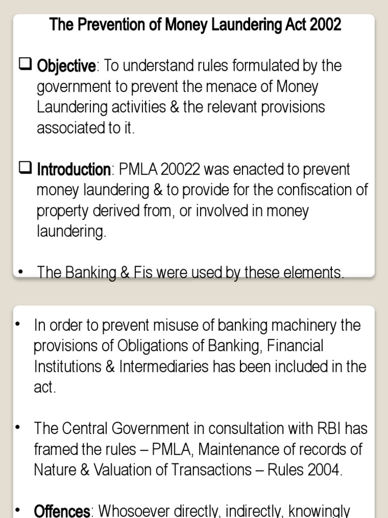 Overview of PMLA 2002 Provisions | PDF | Money Laundering | Business