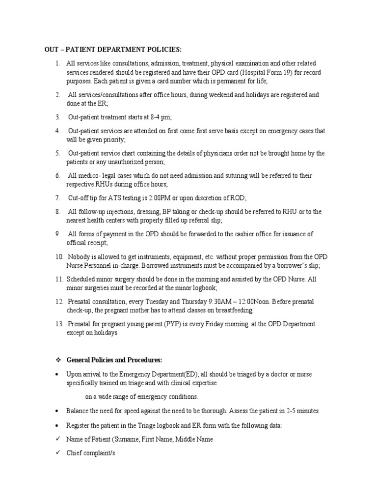 Hospital Policies LPH PDF Childbirth Emergency Department