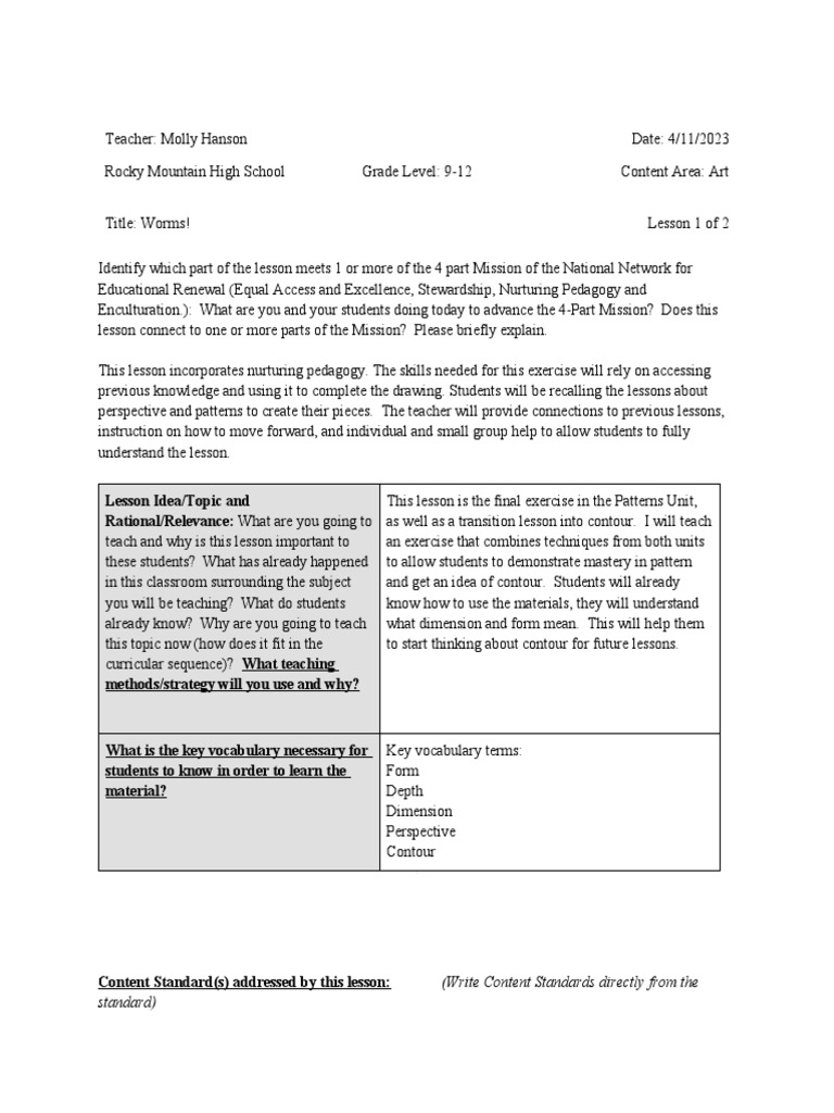 Lesson Plan 1 For 2d Design | PDF