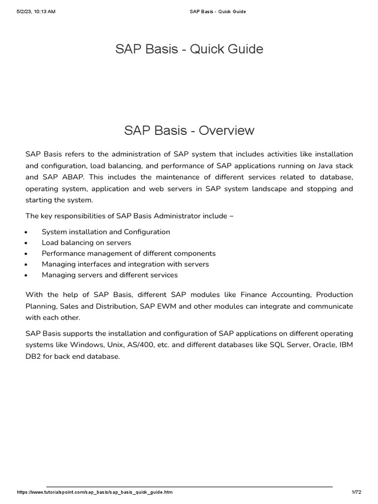 SAP Basis - Quick Guide PDF | PDF