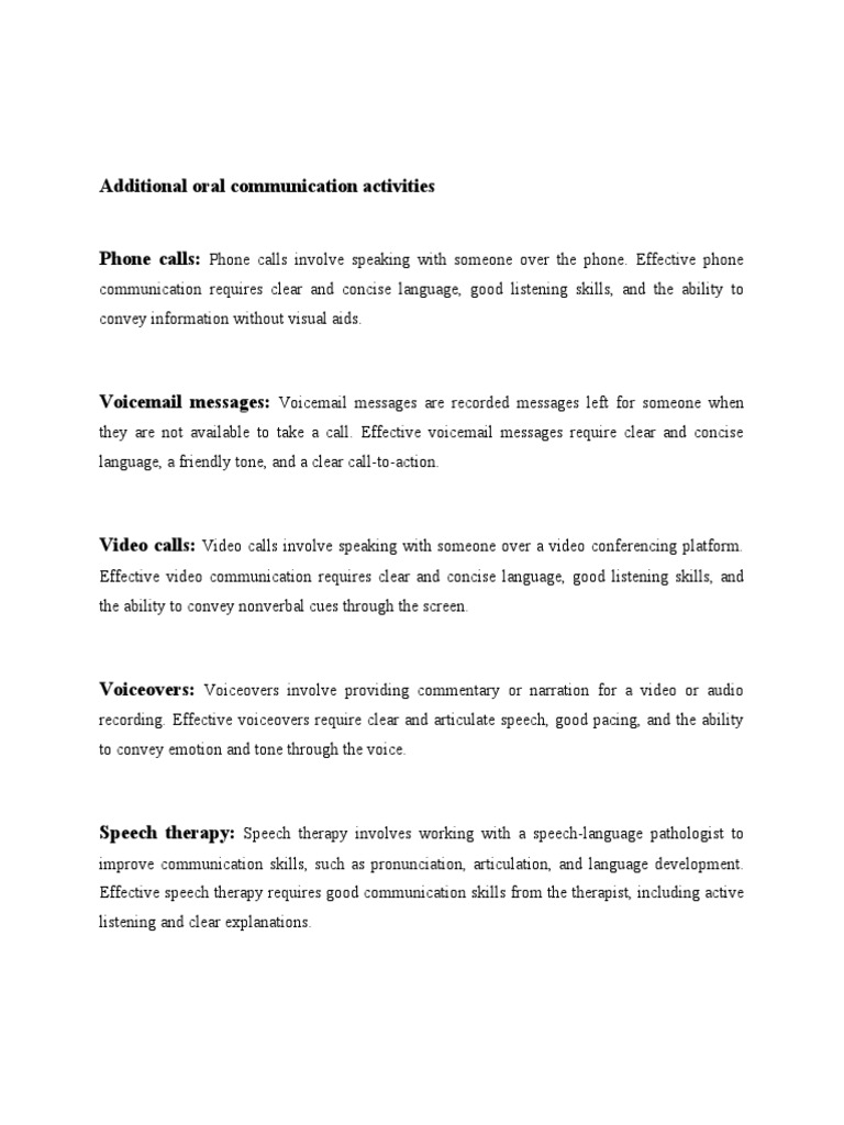 Additional Oral Communication Activities PDF