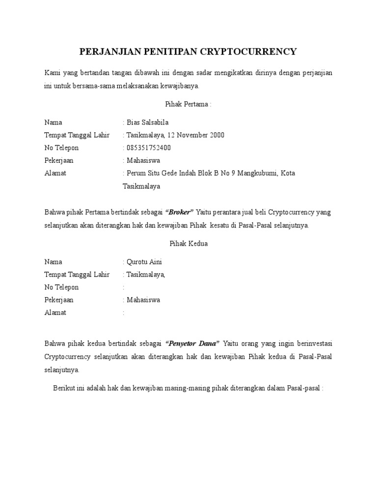 Perjanjian Penitipan Cryptocurrency | PDF