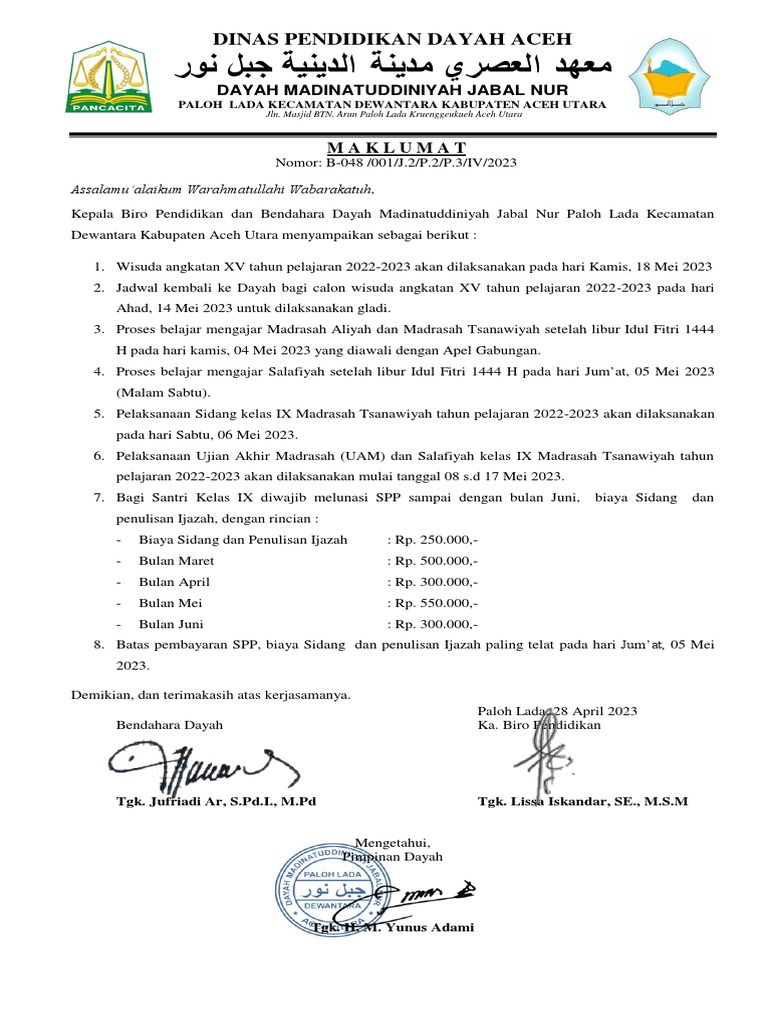 C1 Maklumat Ujian Akhir Kelas 3 Mts Dan Bayar Spptp 2022 2023 Pdf Pdf