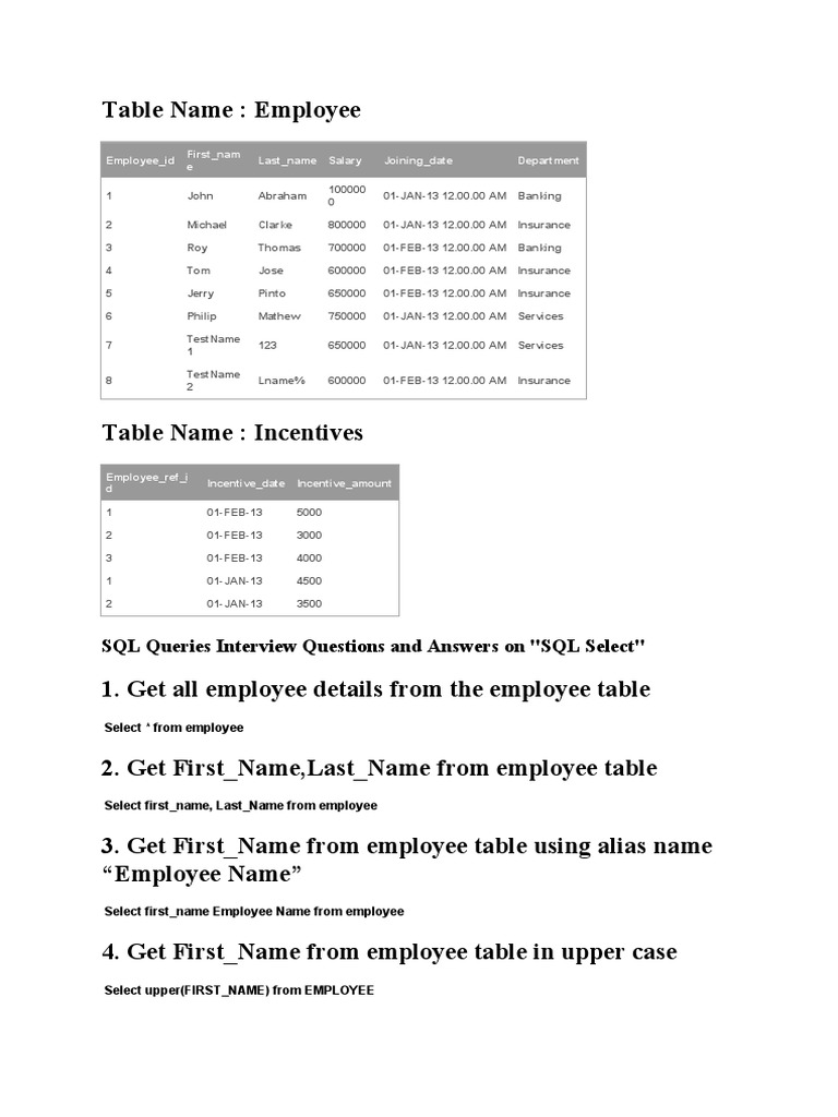 SQL Practice sheet for interview | PDF