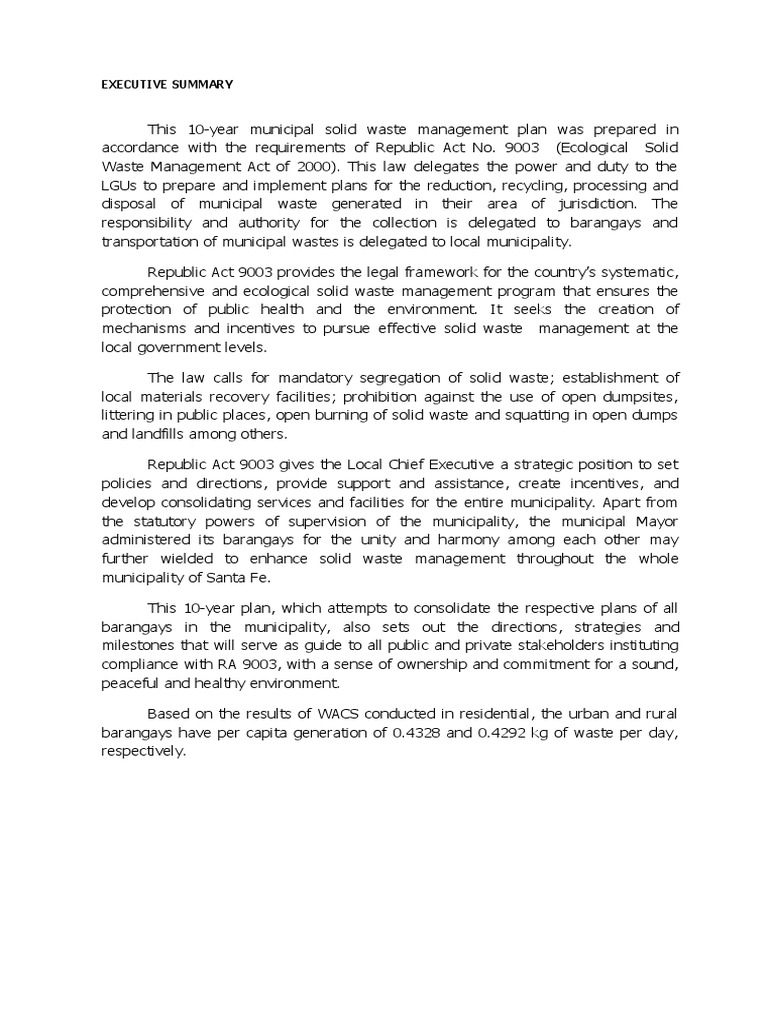 Santa Fe Solid Waste Management Plan | PDF | Waste Management