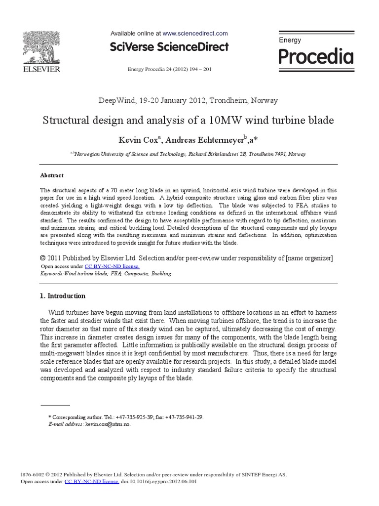 Structural Design and Analysis of A 10MW Wind Turbine BL - 2012 ...