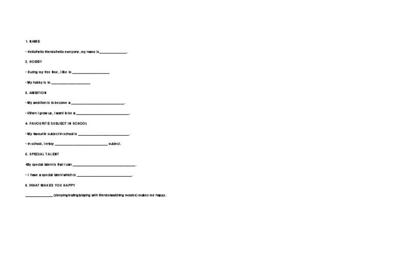 Self Introduction - Form 1 | PDF