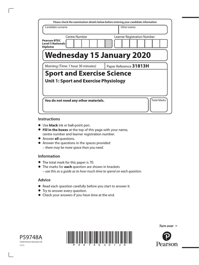BTEC L3 Sport & Exercise Science 31813H Unit 1 Jan 2020 p3 PDF | PDF ...