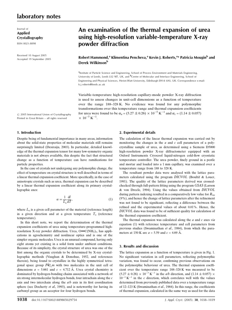 An Examination of The Thermal Expansion PDF X Ray Crystallography