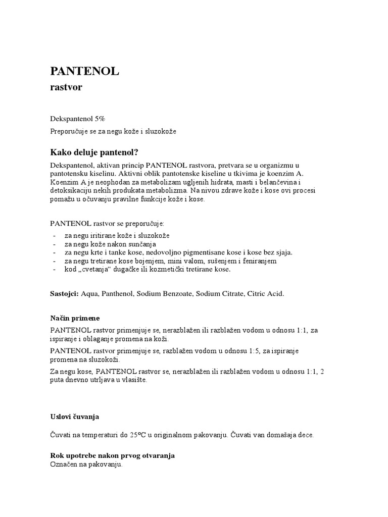 Uputstvo Pantenol-Rastvor 100ml Rastvor Mart2022 PDF | PDF