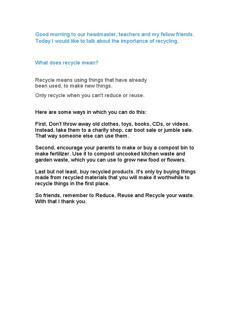 The Importance of Recycling: Reduce, Reuse, and Recycle Our Waste | PDF