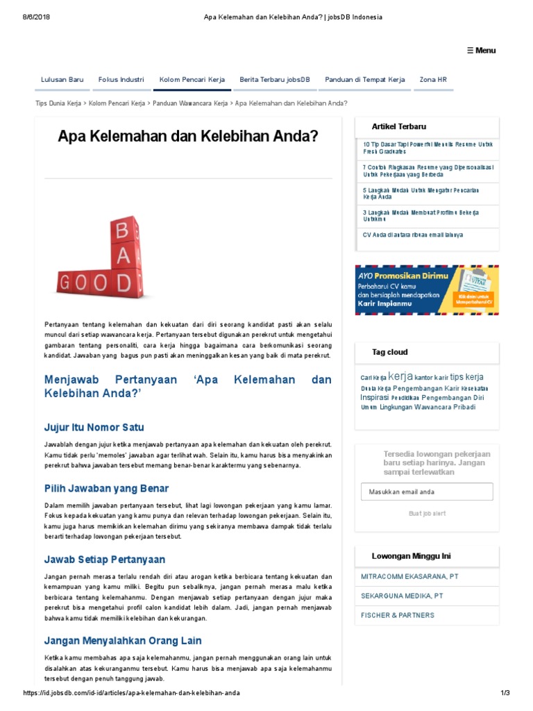 Apa Kelemahan Dan Kelebihan Anda jobsDB Indonesia PDF