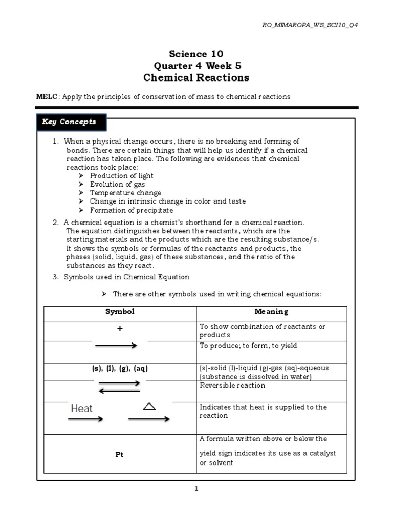 Science10 - Q4 - Week 5 Chemical Reactions PDF | PDF